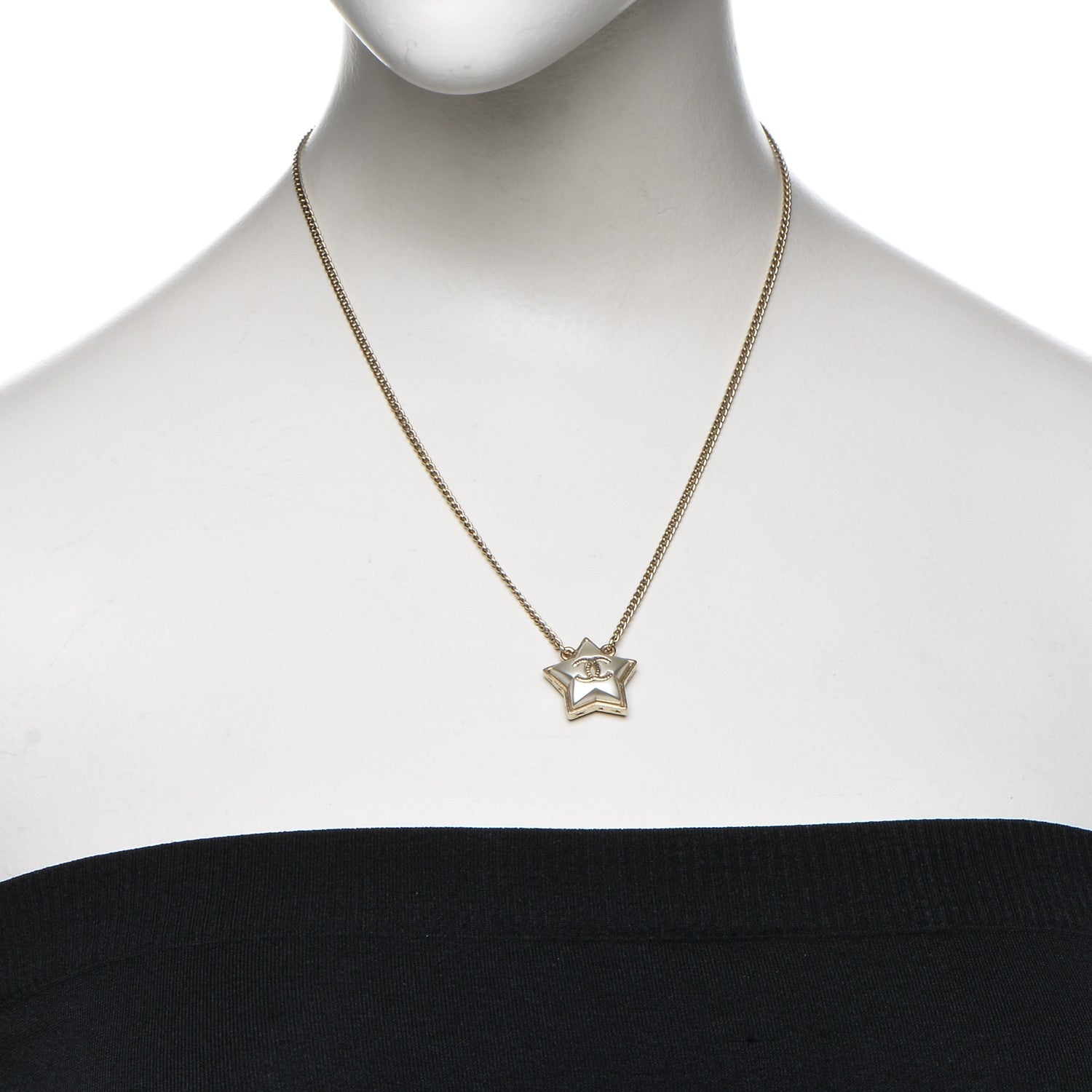 Chanel Metal Resin Star CC Necklace Silver Gold 2 of 6