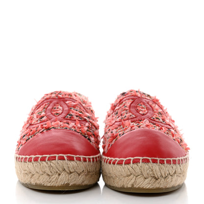 Chanel Tweed Lambskin CC Espadrilles 39 Coral Pink Black Red 2 of 9