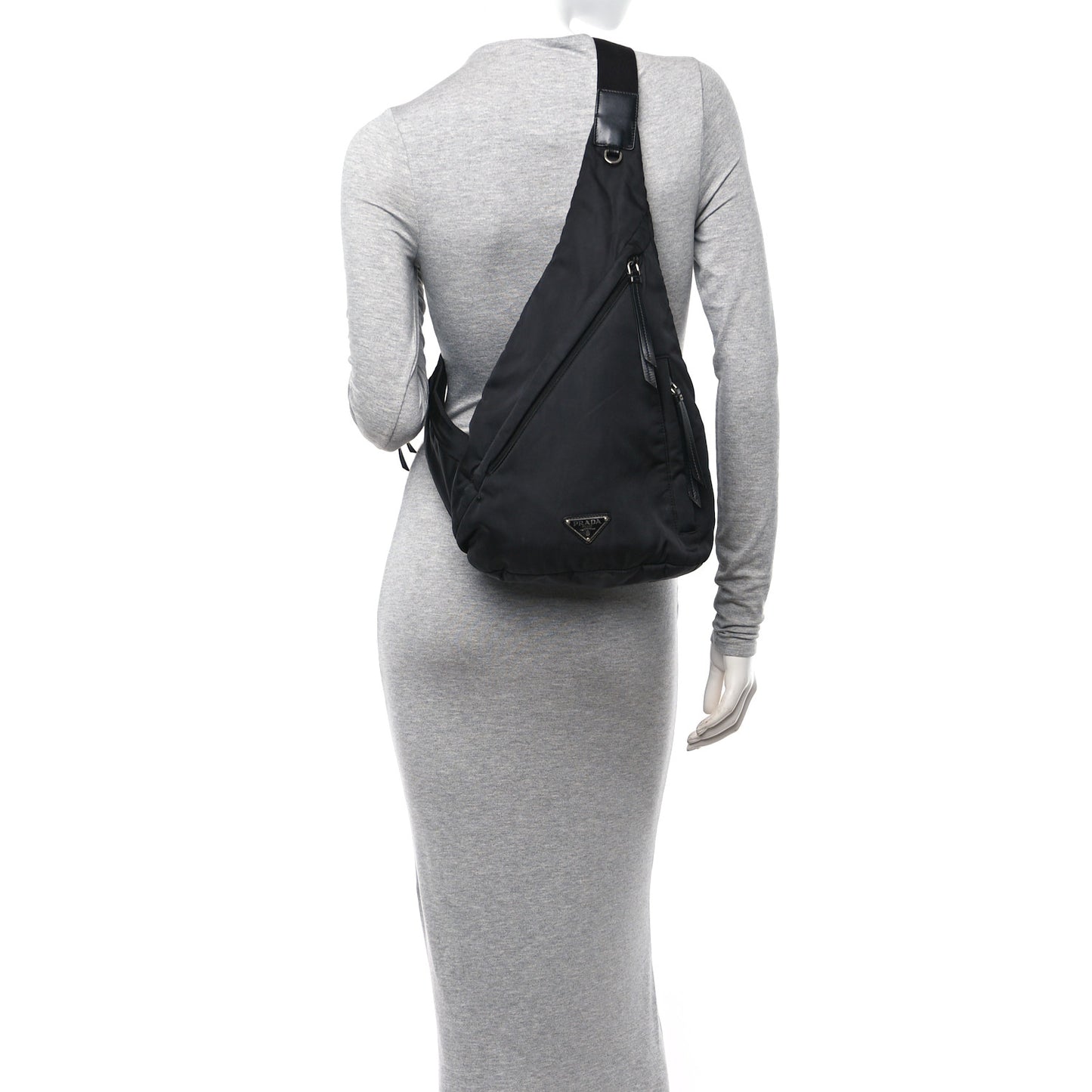 Re-Nylon Vitello Metal Triangle Logo Sling Backpack Black