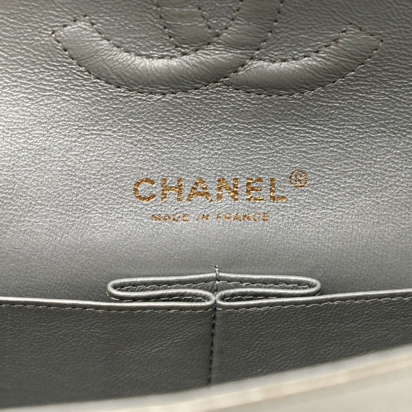 Iridescent Calfskin Quilted Medium Double Flap Silver