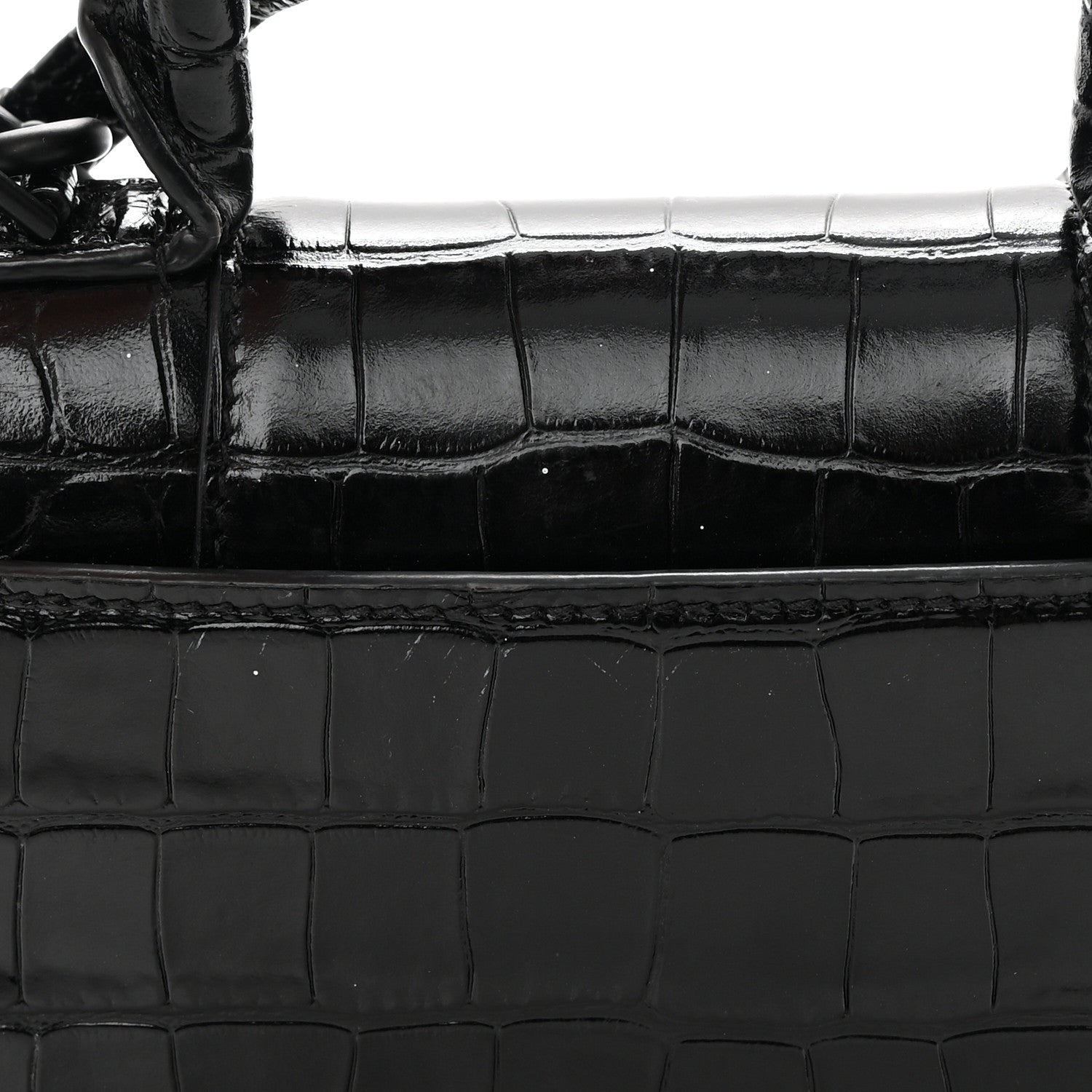 Balenciaga Shiny Calfskin Monochrome Crocodile Embossed Hourglass Top Handle Bag XS Black 22 of 25