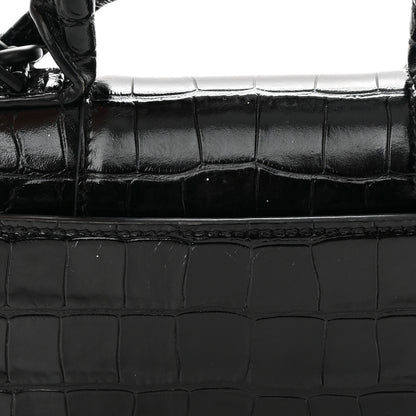 Balenciaga Shiny Calfskin Monochrome Crocodile Embossed Hourglass Top Handle Bag XS Black 22 of 25