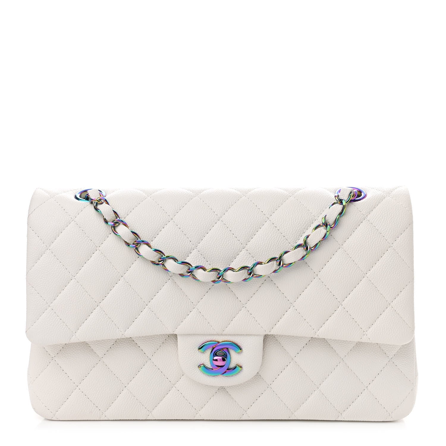 Chanel Caviar Quilted Rainbow CC Medium Double Flap White 1 of 11