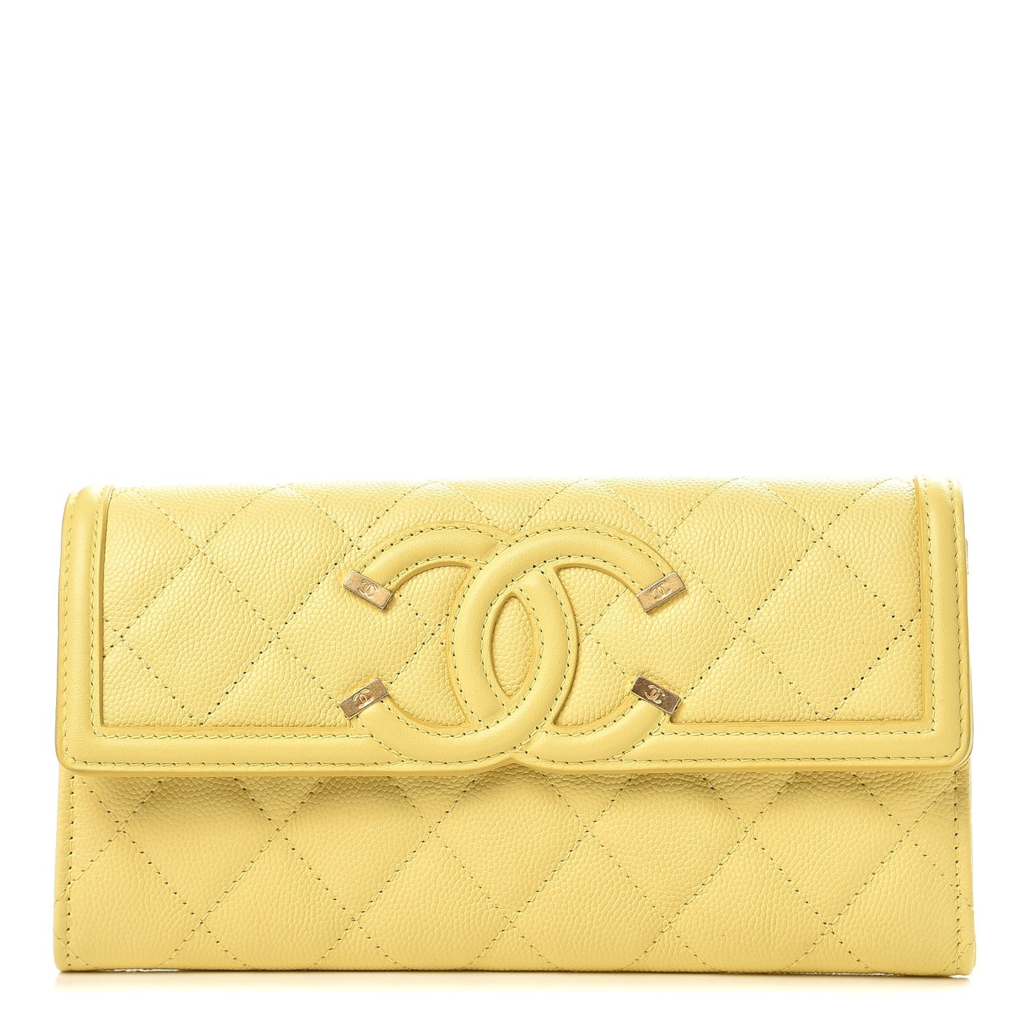 Caviar Quilted Filigree Flap Wallet Yellow