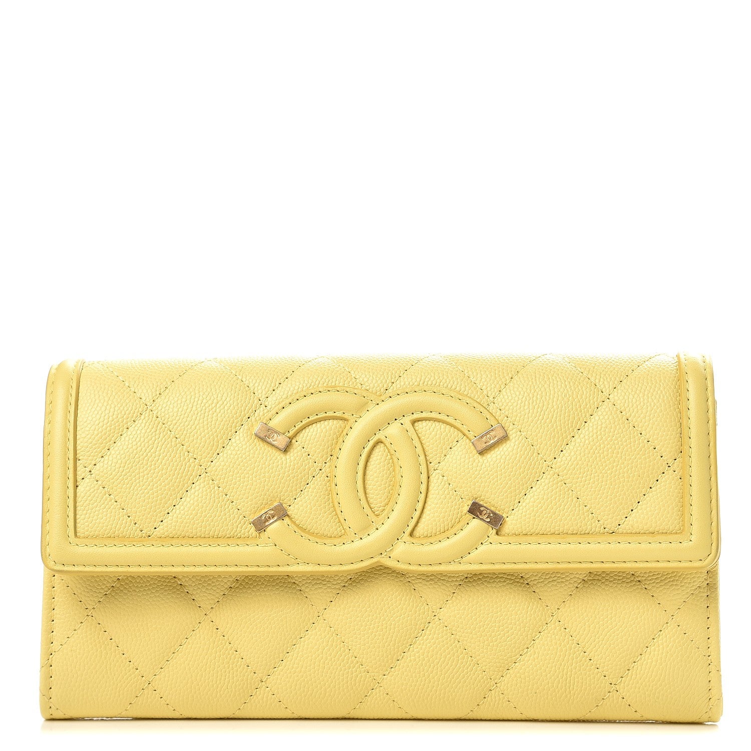 Chanel Caviar Quilted Filigree Flap Wallet Yellow 1 of 9