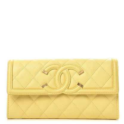 Chanel Caviar Quilted Filigree Flap Wallet Yellow 1 of 9