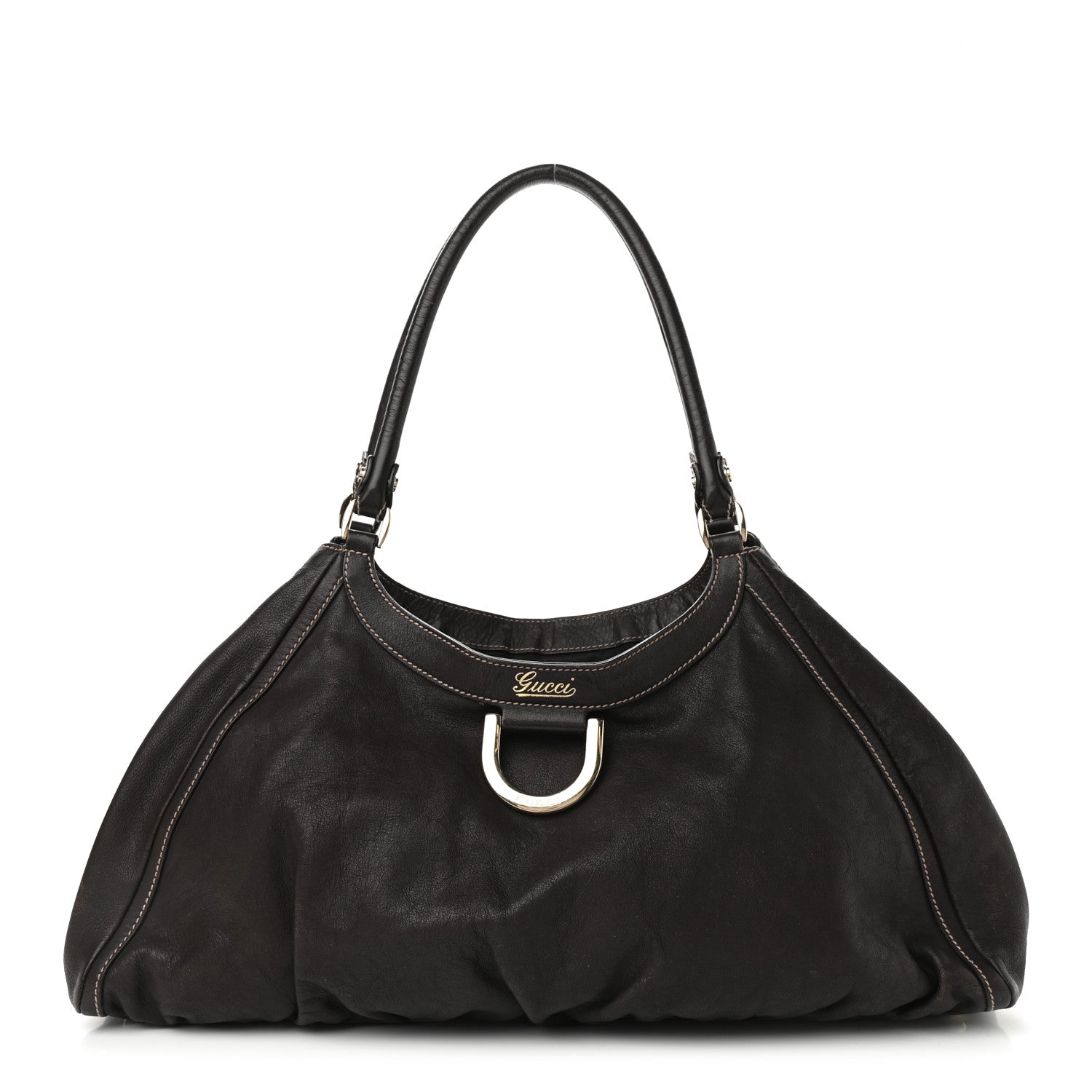 Gucci Calfskin Large D Gold Ring Shoulder Bag Chocolate 1 of 16