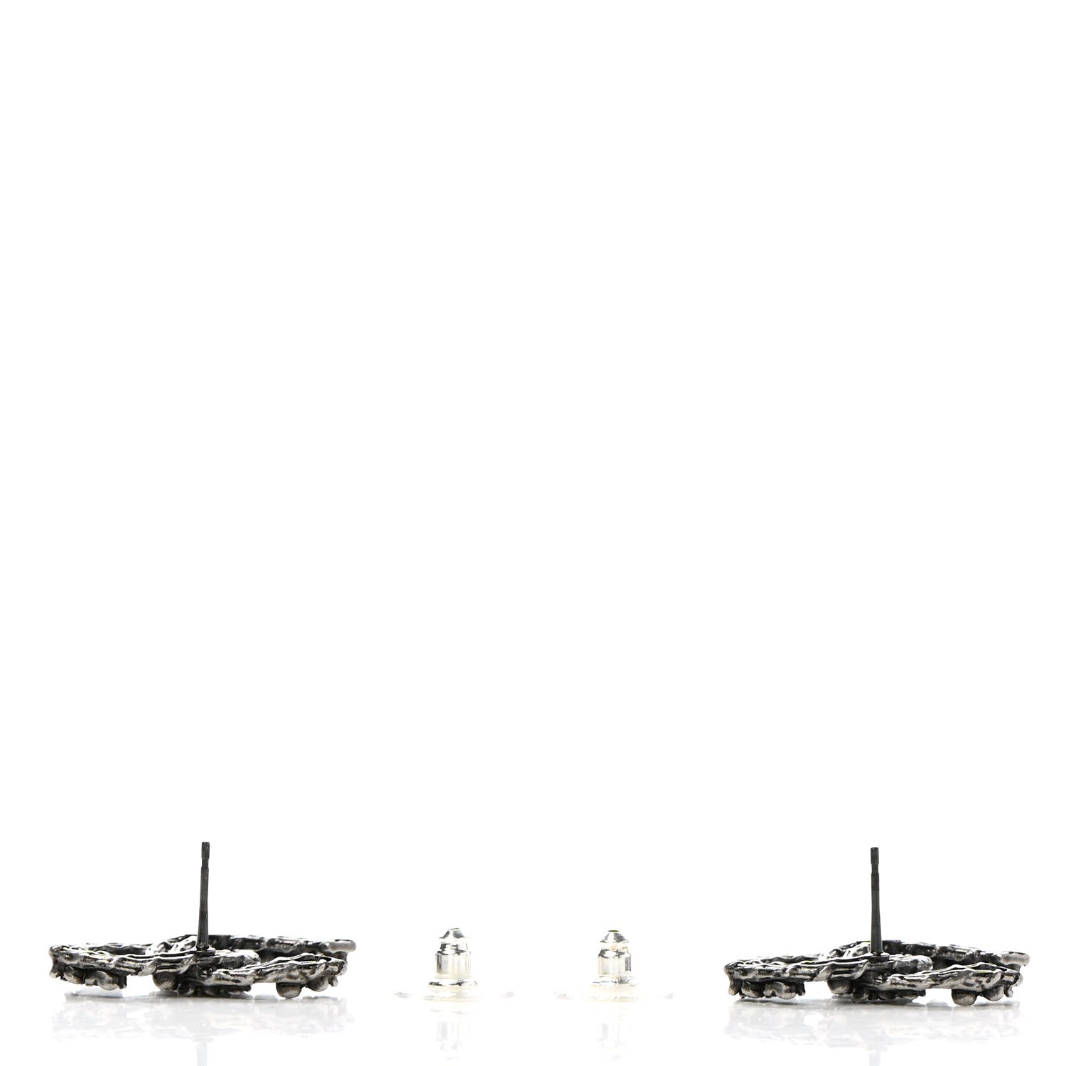 Chanel Crystal CC Camellia Earrings Ruthenium 3 of 5