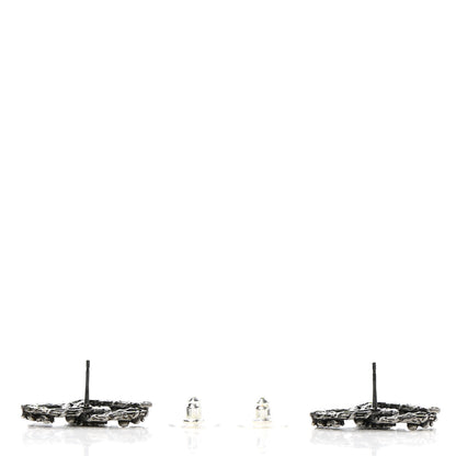Chanel Crystal CC Camellia Earrings Ruthenium 3 of 5