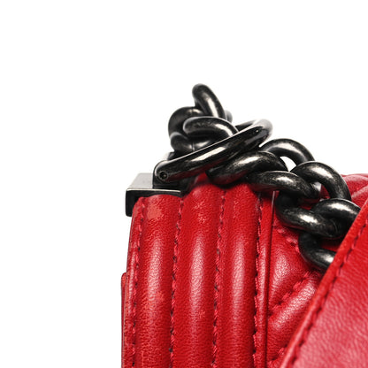 Chanel Lambskin Geometric Chevron Quilted Medium Boy Flap Red 11 of 13