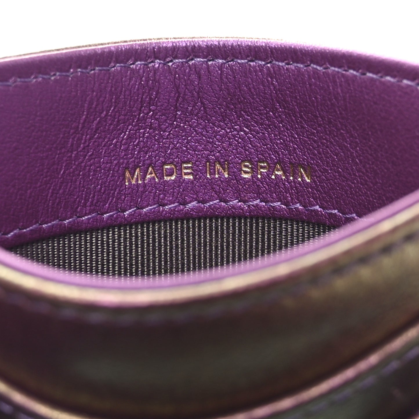 Iridescent Lambskin Quilted Card Holder Purple