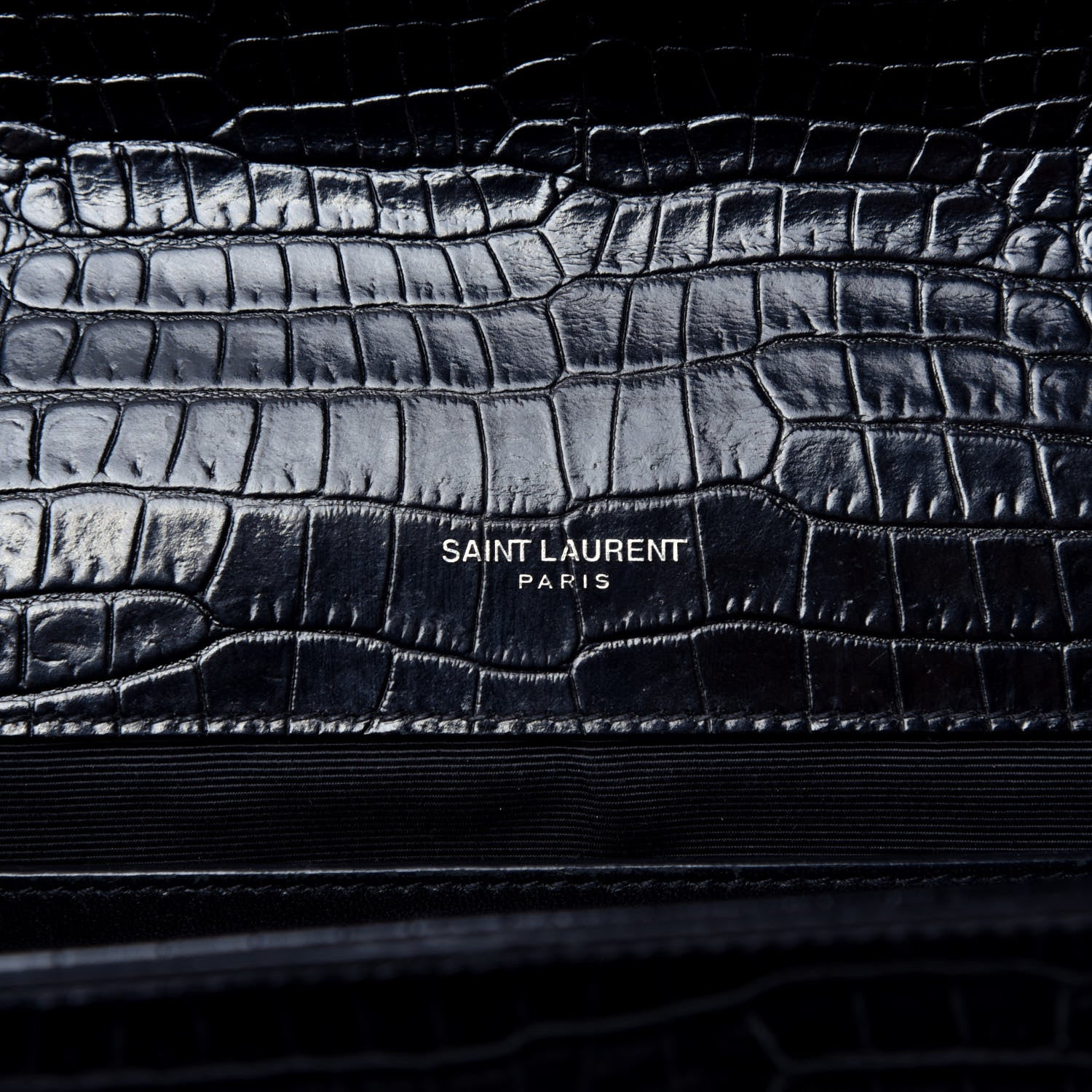 Saint Laurent Calfskin Crocodile Embossed Medium Classic Monogram Kate Tassel Satchel Black 6 of 8