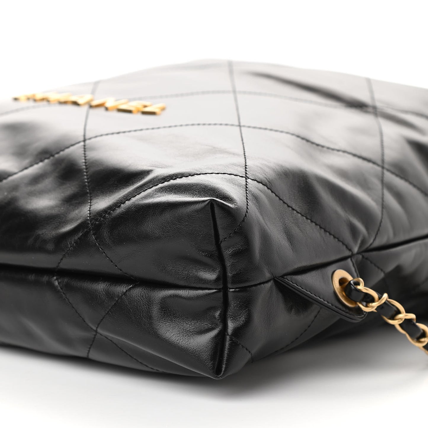 Shiny Calfskin Quilted Chanel 22 Backpack Black