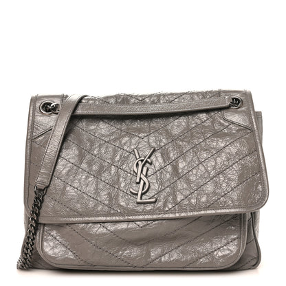 Saint Laurent Crinkled Calfskin Matelasse Monogram Large Niki Chain Satchel Fog 1 of 10
