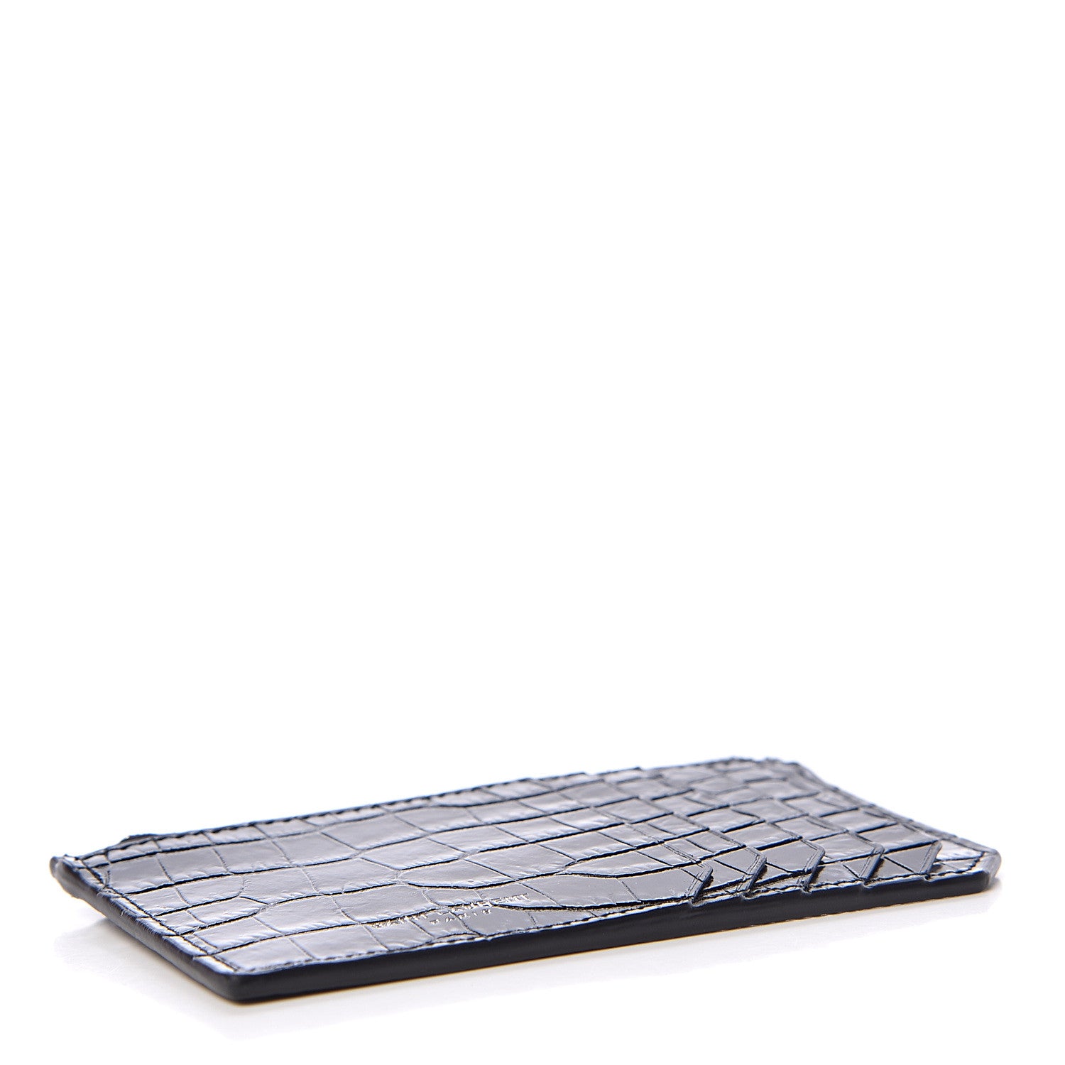 Saint Laurent Calfskin Crocodile Embossed 5 Fragments Zip Pouch Card Holder Black 4 of 8