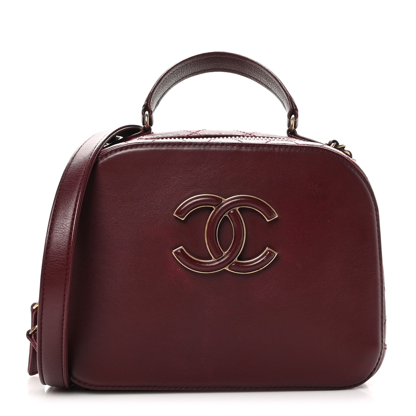 Shiny Calfskin Goatskin Quilted Small Coco Curve Vanity Burgundy