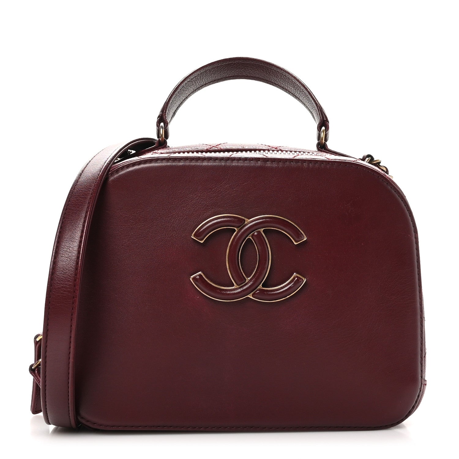 Chanel Shiny Calfskin Goatskin Quilted Small Coco Curve Vanity Burgundy 1 of 10