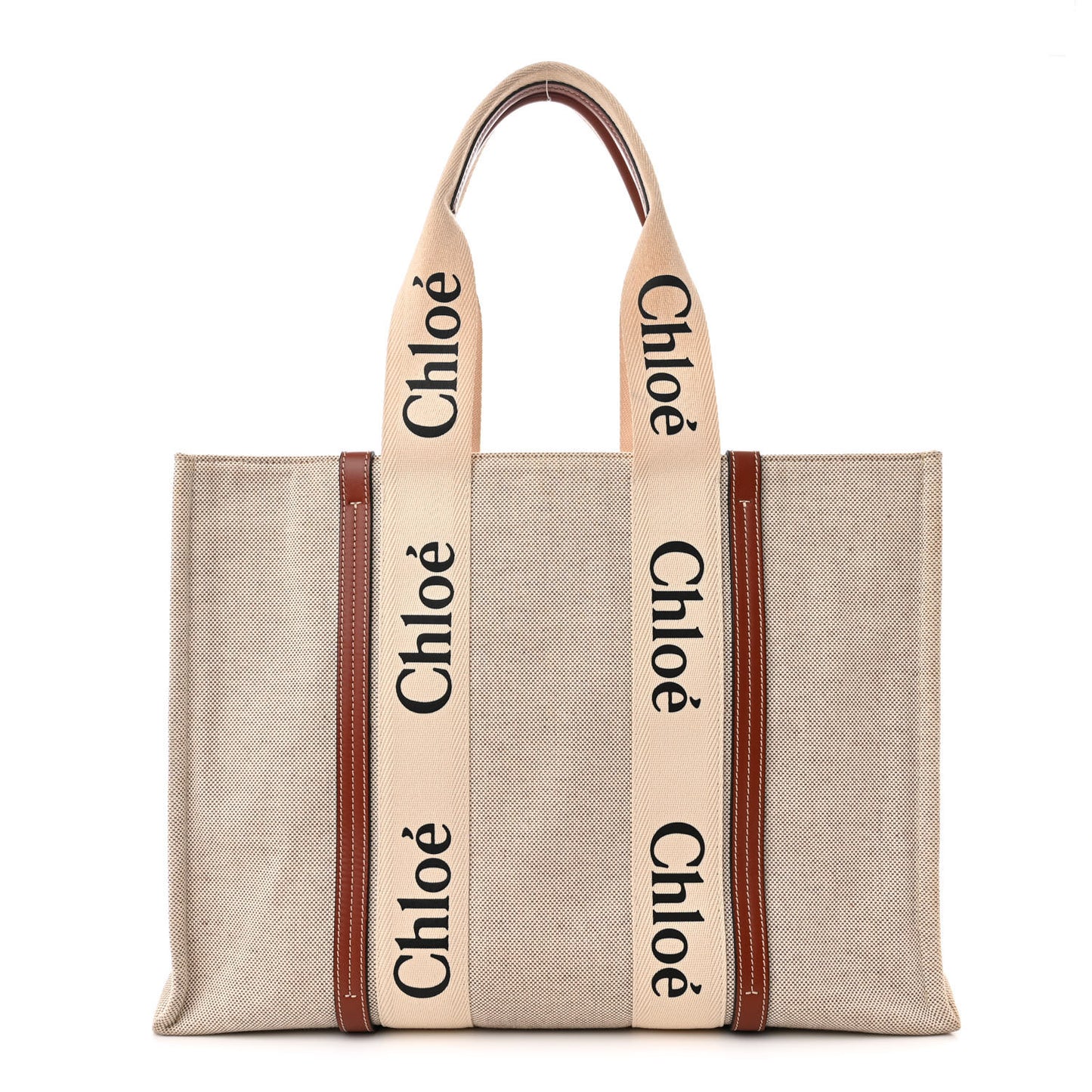 Cotton Calfskin Large Woody Ribbon Tote White Brown