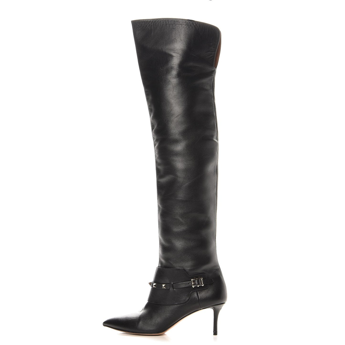 Calfskin Rockstud Over The Knee Boots 40.5 Black