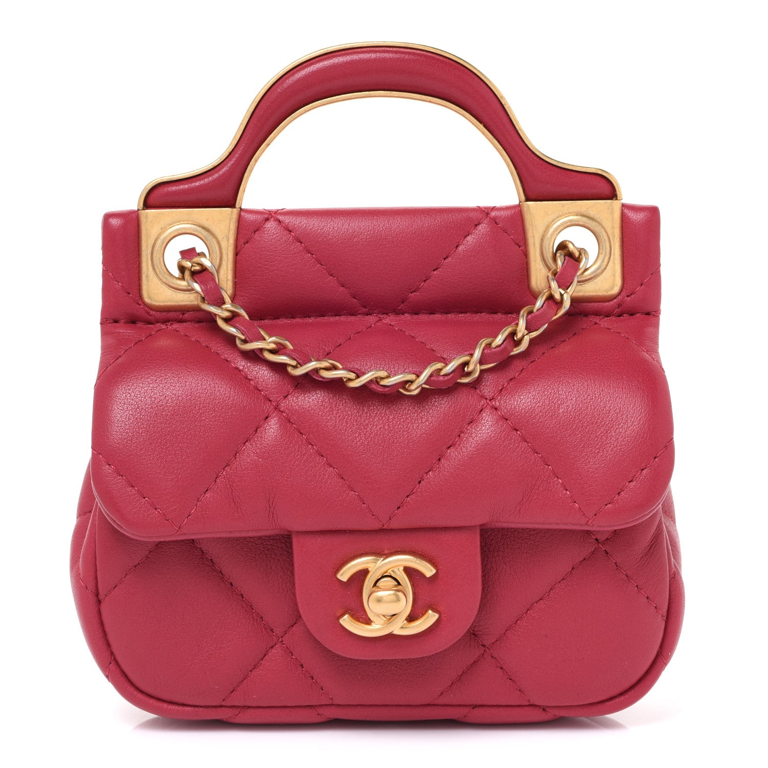 Chanel Calfskin Quilted Lady Handle Flap Card Holder With Chain Dark Pink 1 of 9