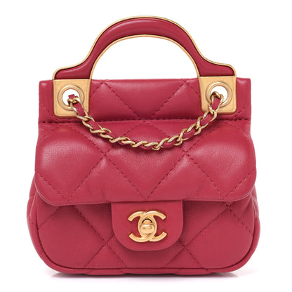 Chanel Calfskin Quilted Lady Handle Flap Card Holder With Chain Dark Pink 1 of 9