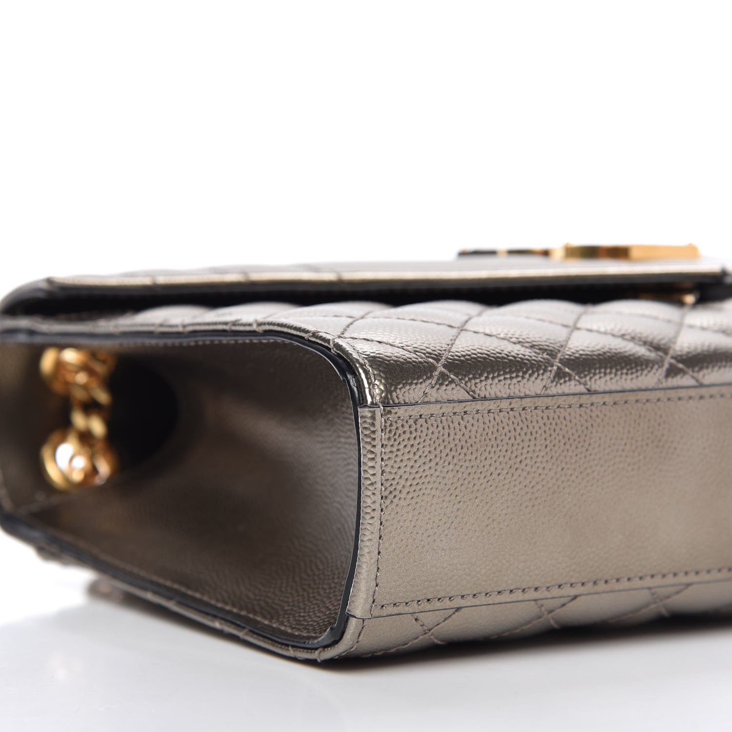 Saint Laurent Metallic Grain De Poudre Textured Mixed Matelasse Triquilt Medium Monogram Satchel Piombo 7 of 10