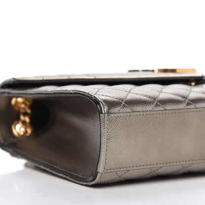 Saint Laurent Metallic Grain De Poudre Textured Mixed Matelasse Triquilt Medium Monogram Satchel Piombo 7 of 10