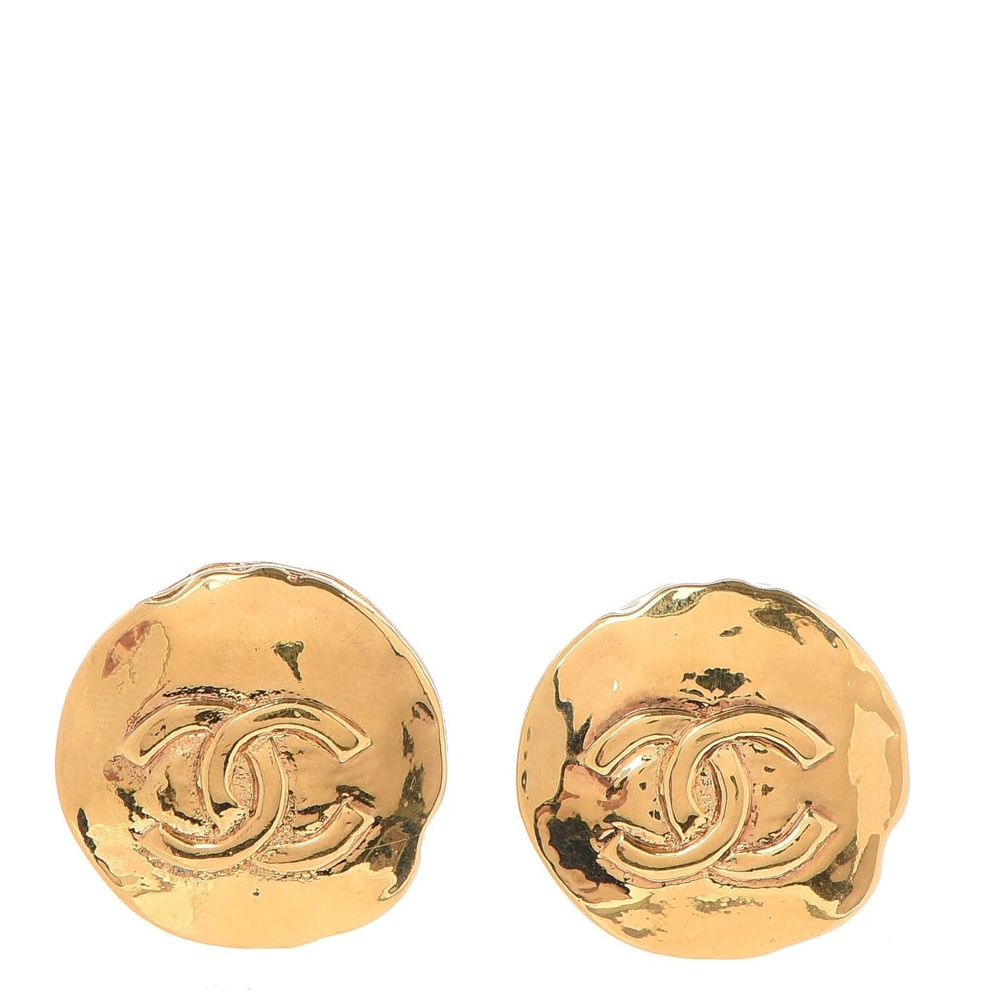 CC Button Clip On Earrings Gold