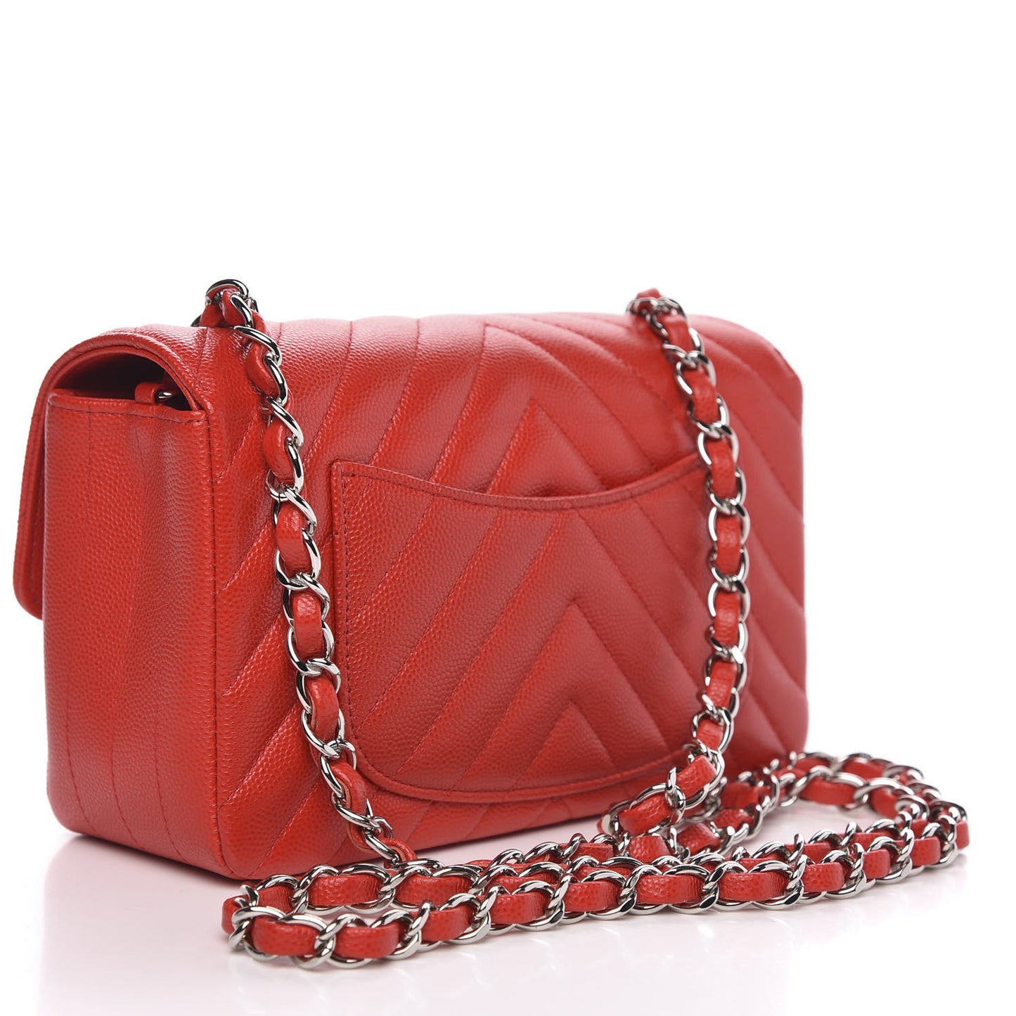 Caviar Chevron Quilted Mini Rectangular Flap Red