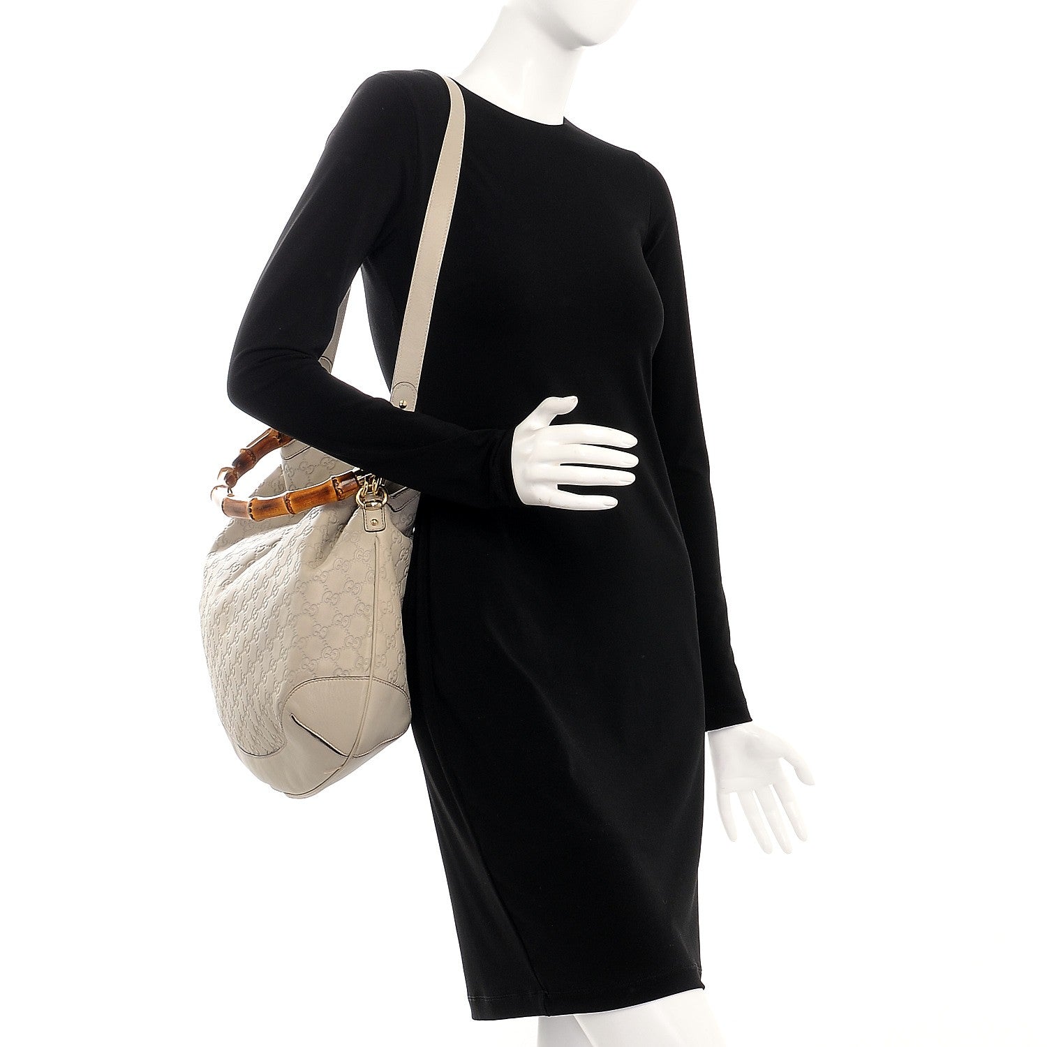 Gucci Guccissima Peggy Bamboo Top Handle Bag Ivory 2 of 13