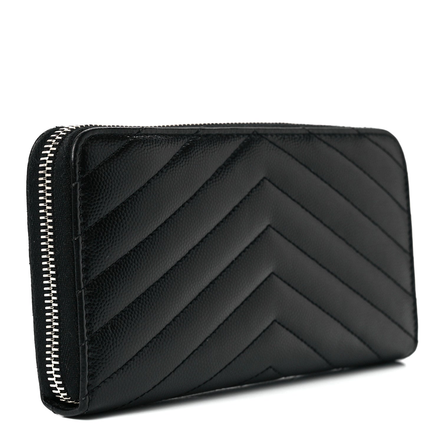 Saint Laurent Grain De Poudre Matelasse Chevron Monogram Zip Around Wallet Black 3 of 10