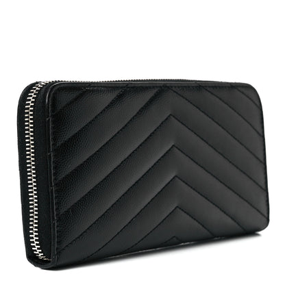 Saint Laurent Grain De Poudre Matelasse Chevron Monogram Zip Around Wallet Black 3 of 10