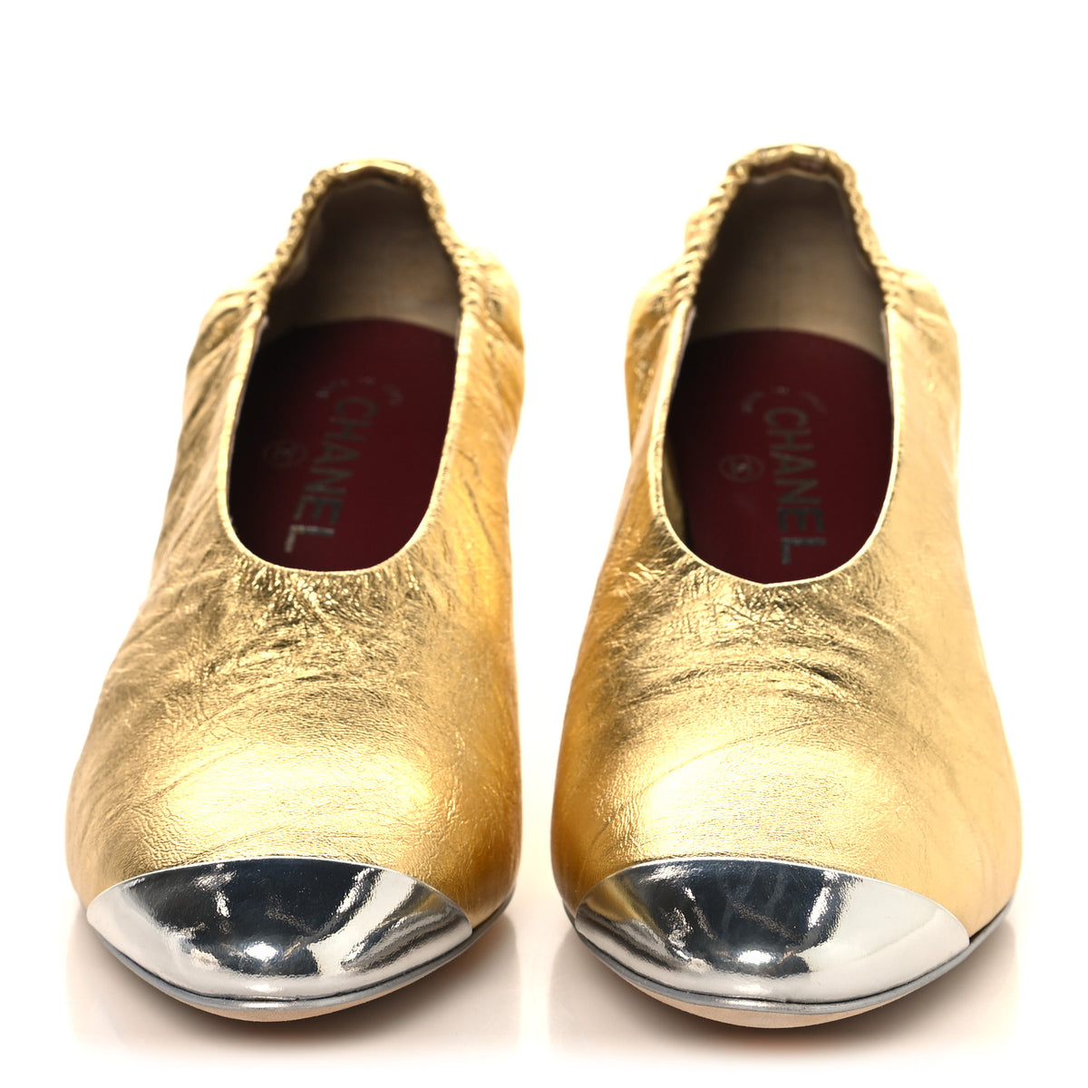 Crumpled Laminated Lambskin Calfskin Pumps 40 Gold Silver