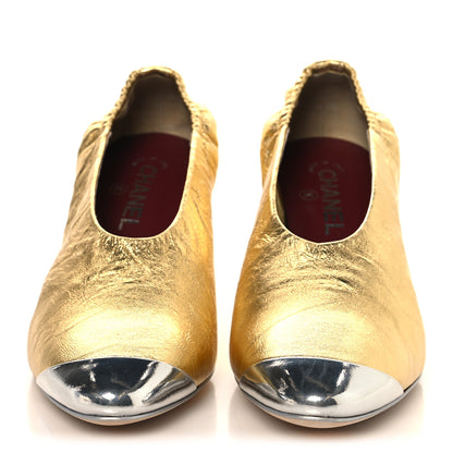 Chanel Crumpled Laminated Lambskin Calfskin Pumps 40 Gold Silver 3 of 10