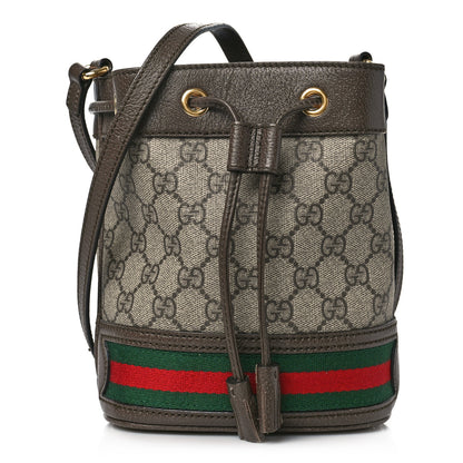Gucci GG Supreme Monogram Web Mini Ophidia Bucket Bag Brown 1 of 9