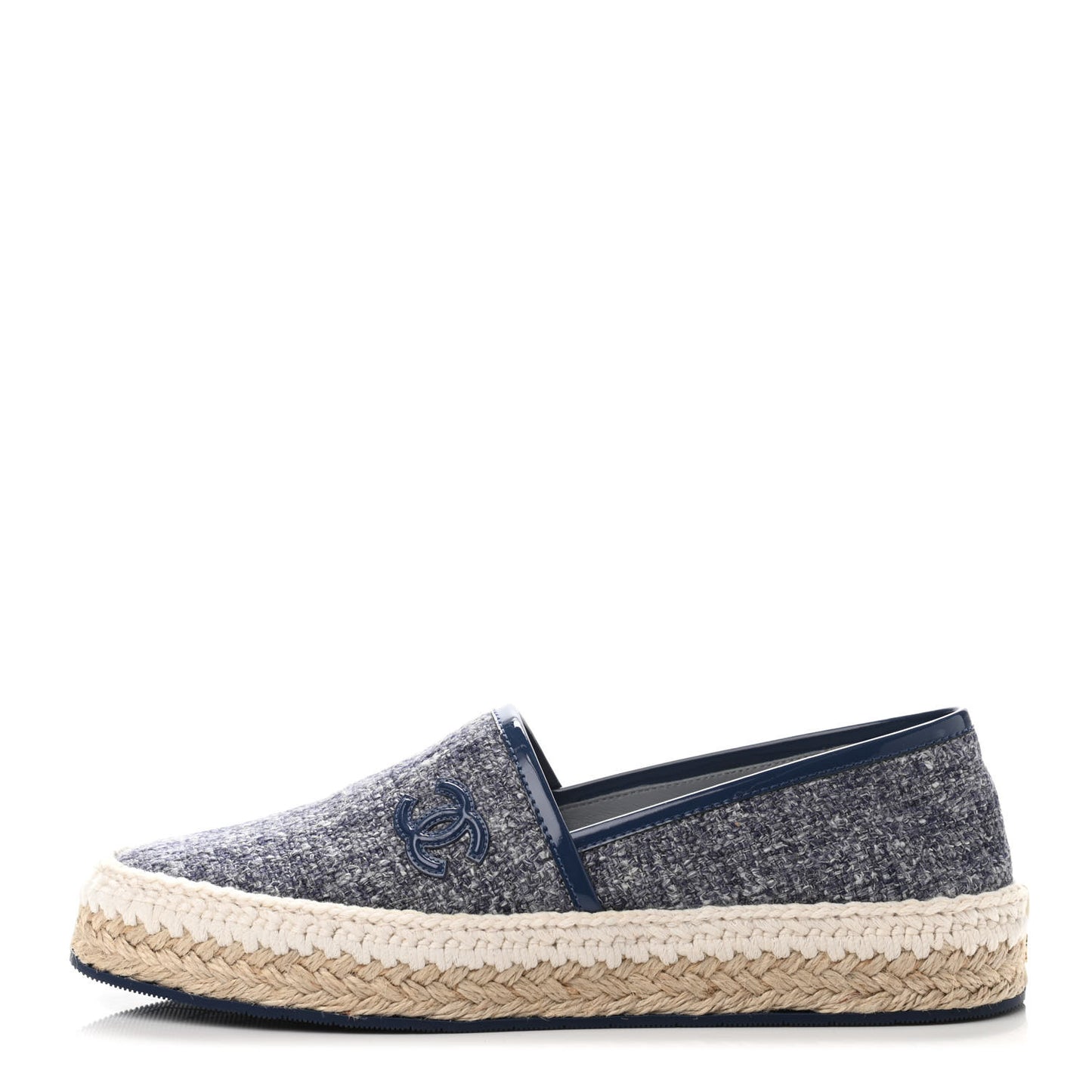 Fabric Patent Calfskin CC Espadrilles 35 Dark Grey