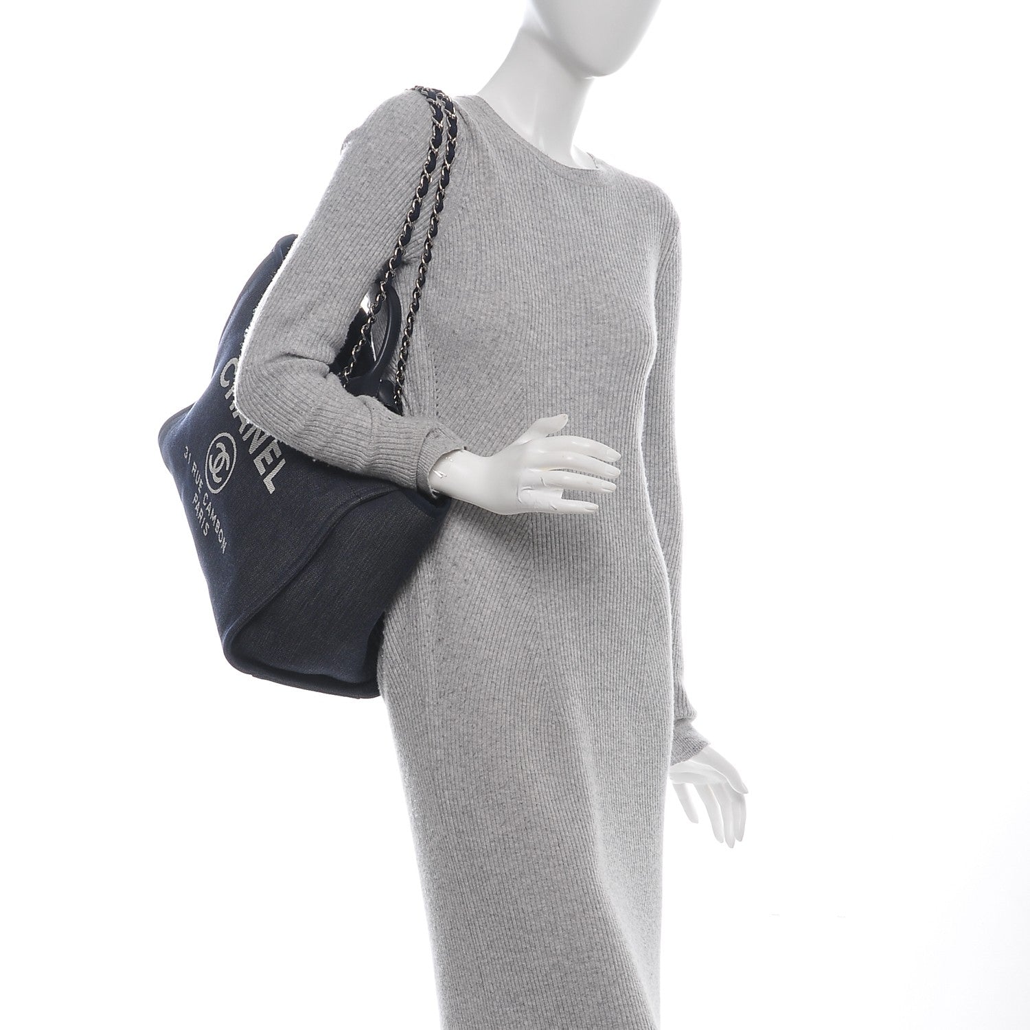 Chanel Canvas Large Deauville Tote Dark Blue 2 of 8