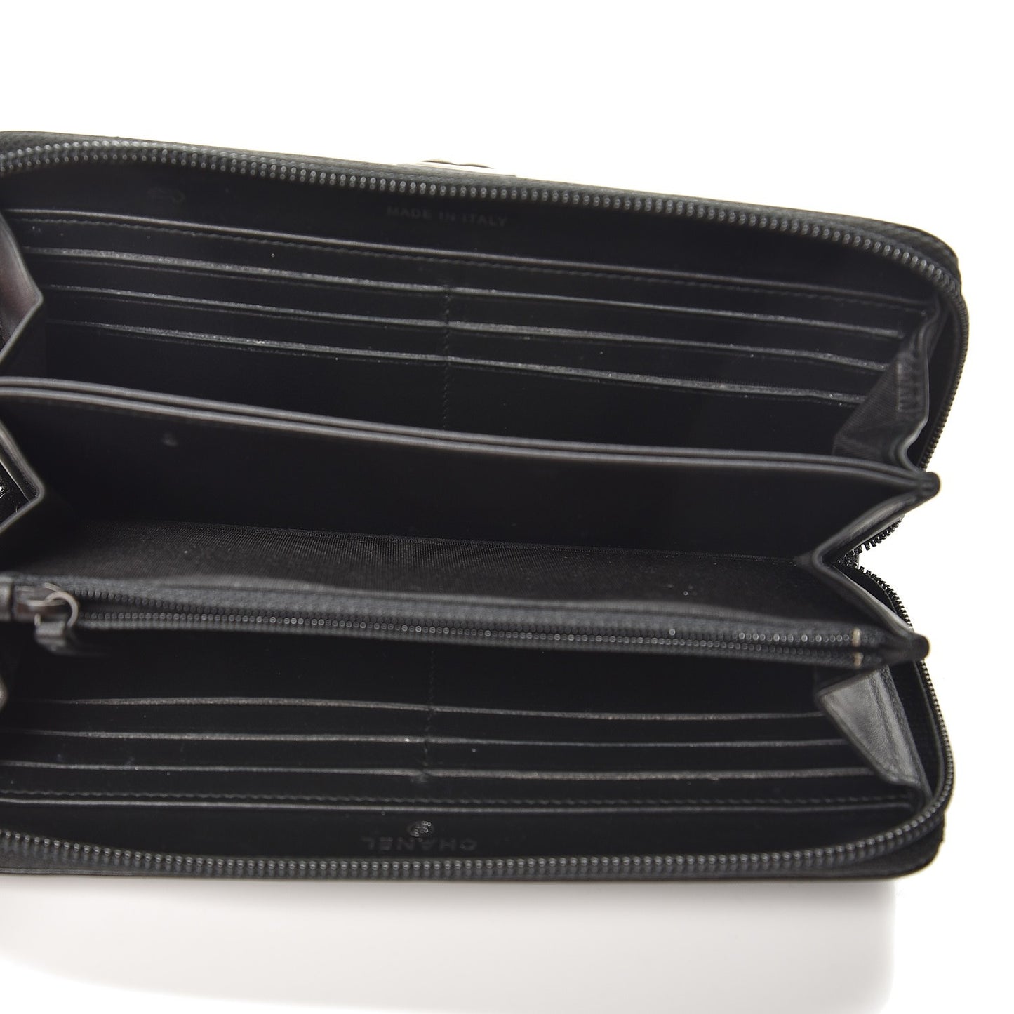 Calfskin Painted Chevron Embossed Large Boy Zip Wallet Black