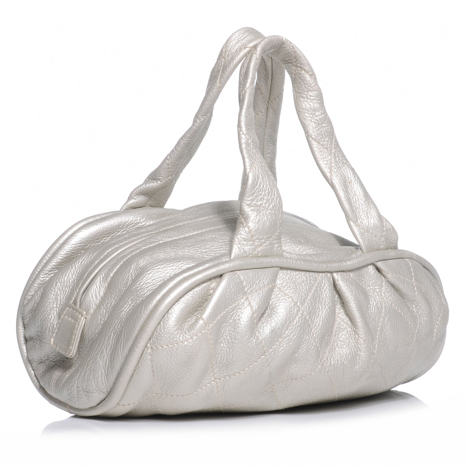 Chanel Metallic Deerskin Stitched Bowler Grey 3 of 7