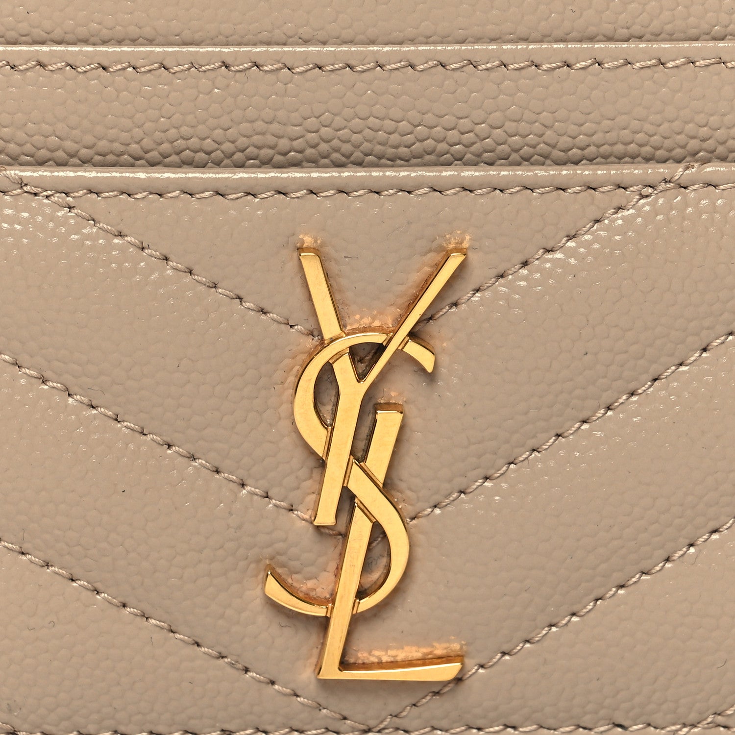 Saint Laurent Grain De Poudre Matelasse Chevron Monogram Credit Card Case Dark Beige 8 of 9