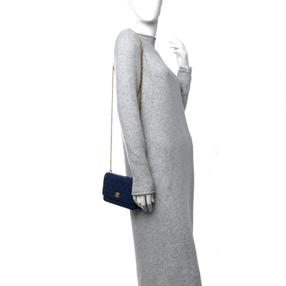 Chanel Lambskin Quilted Sweet Camellia Wallet On Chain WOC Navy Blue 3 of 11