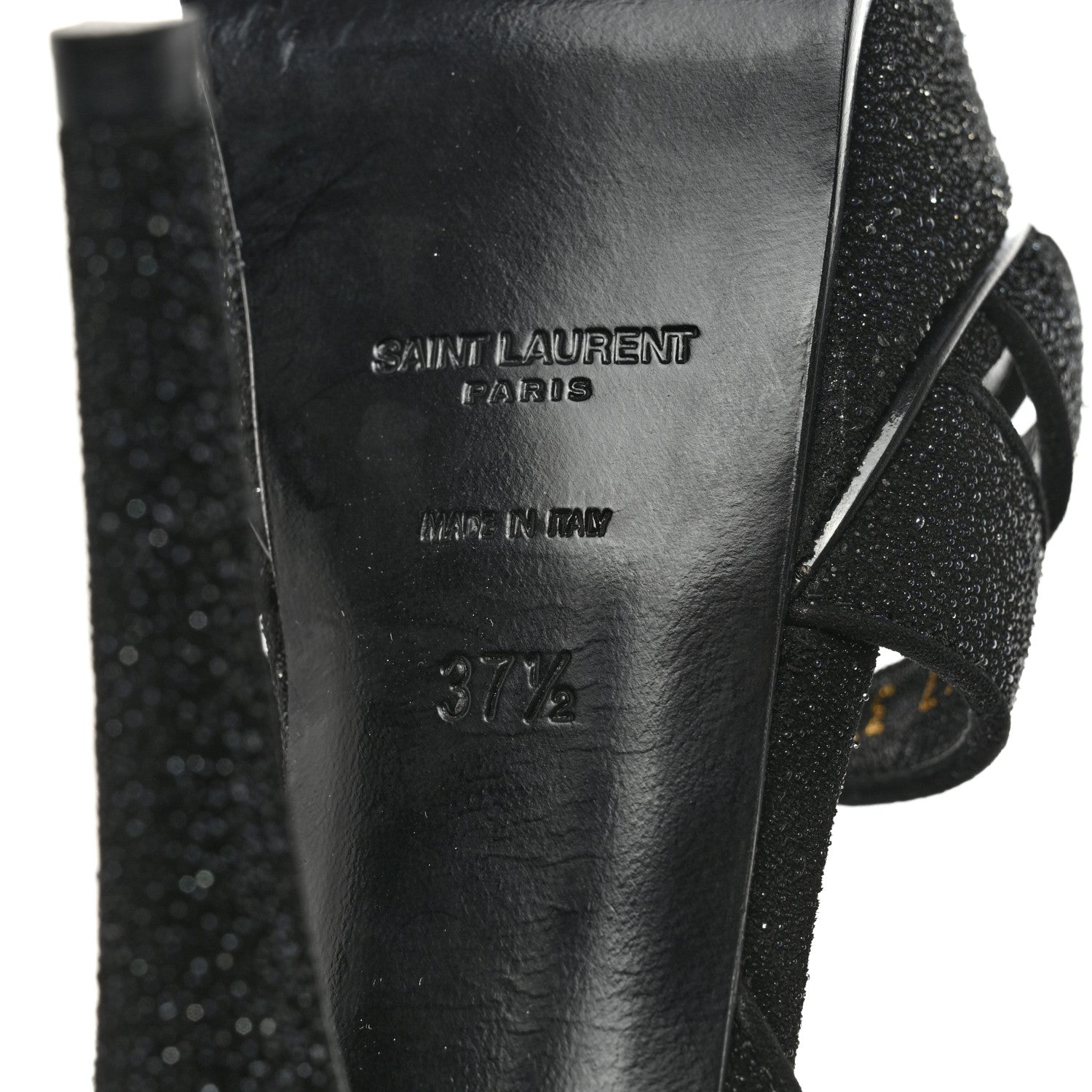 Saint Laurent Glitter Effect Calfskin Tribute 105 Platform Sandals 37.5 Black 8 of 8