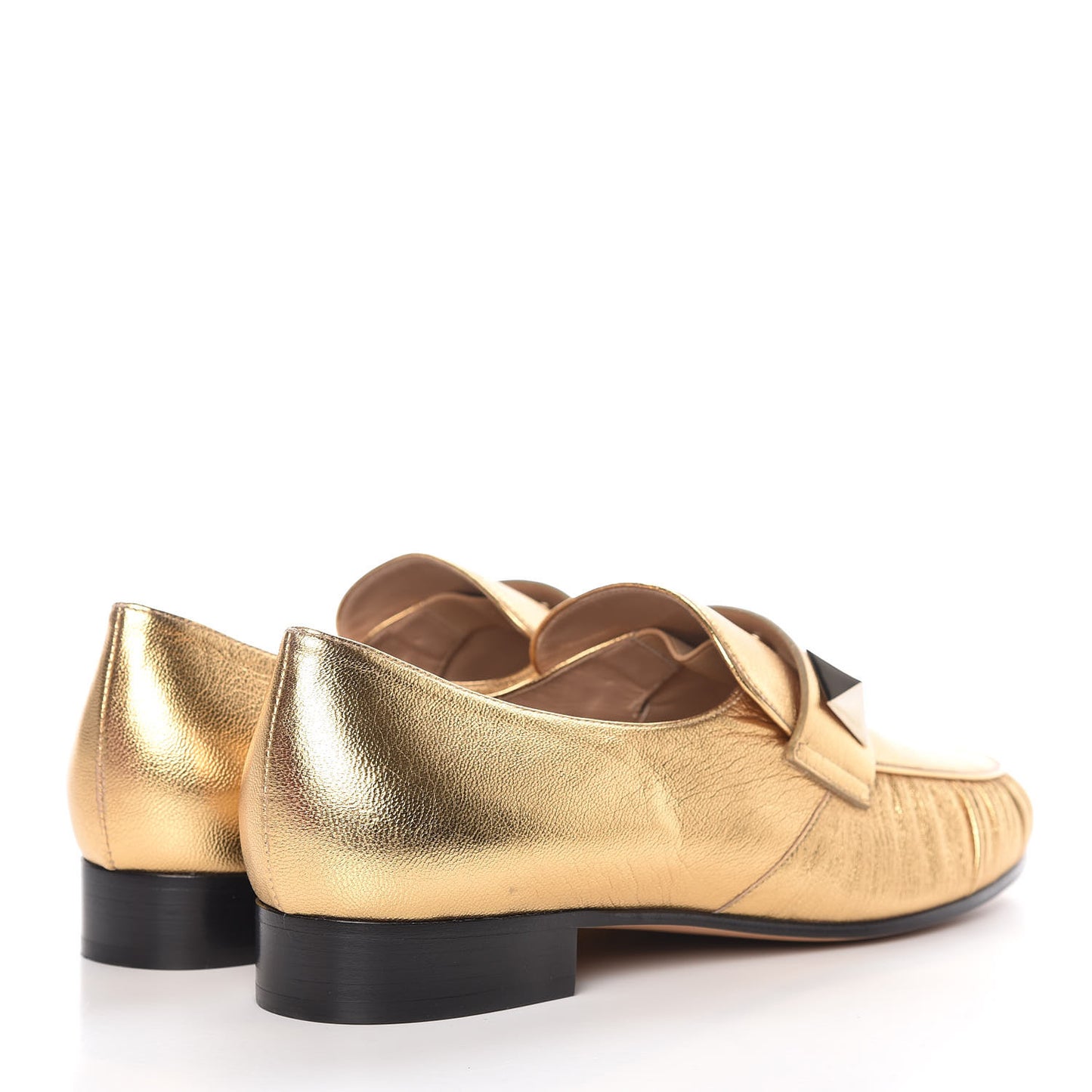 Metallic Calfskin Rockstud Loafers 39 Deep Gold