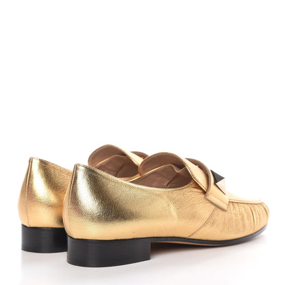 Valentino Garavani Metallic Calfskin Rockstud Loafers 39 Deep Gold 4 of 10