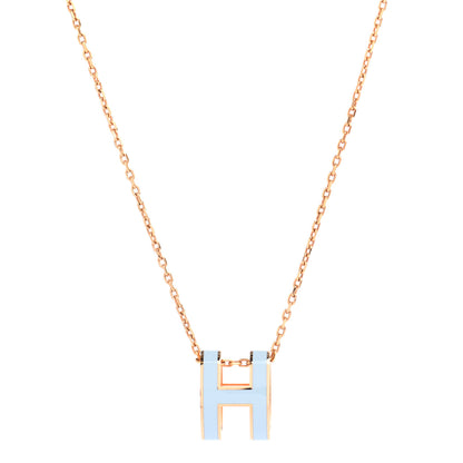 Hermes Lacquered Gold Pop H Pendant Necklace Bleu Pastel 1 of 8