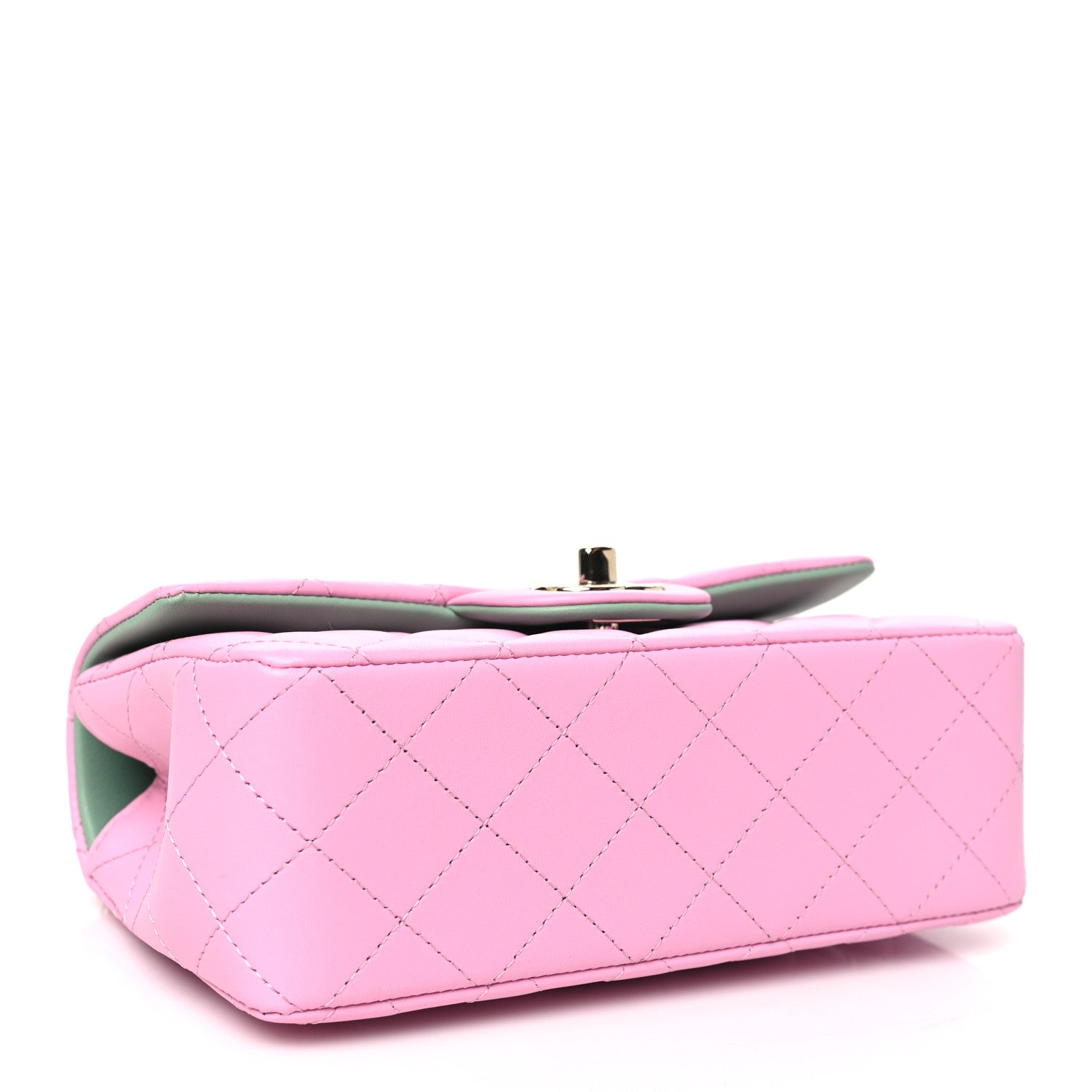 Chanel Lambskin Quilted Mini Top Handle Rectangular Flap Pink Green 4 of 11