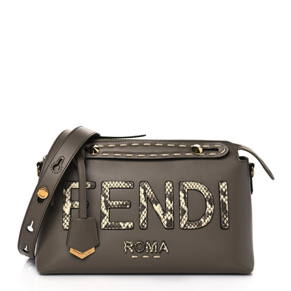 Fendi Vitello King Elaphe Python Print Logo Medium By The Way Boston Bag Tartufo Daisy Roccia 1 of 10