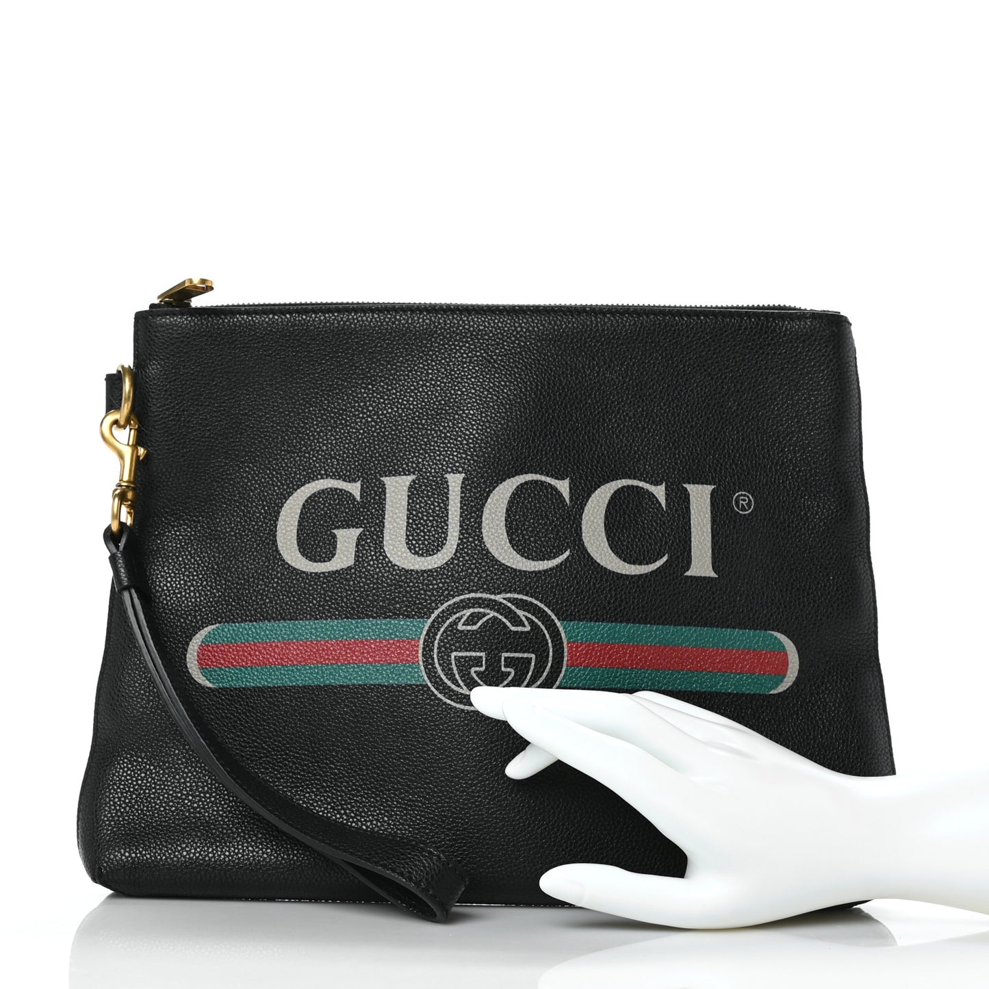 Pebbled Calfskin Logo Wristlet Black