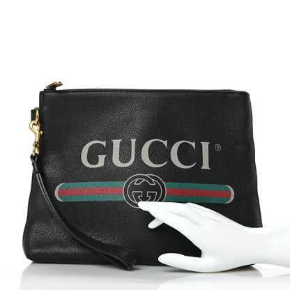 Gucci Pebbled Calfskin Logo Wristlet Black 2 of 7