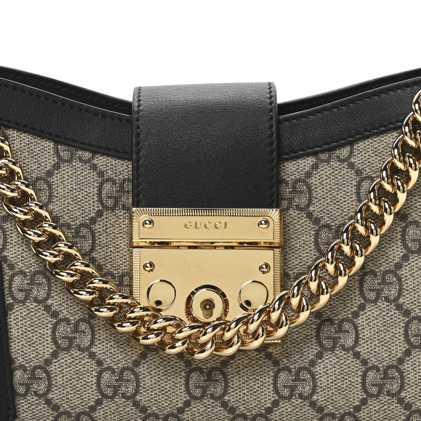 GG Supreme Monogram Calfskin Small Padlock Chain Shoulder Bag Beige Ebony Black